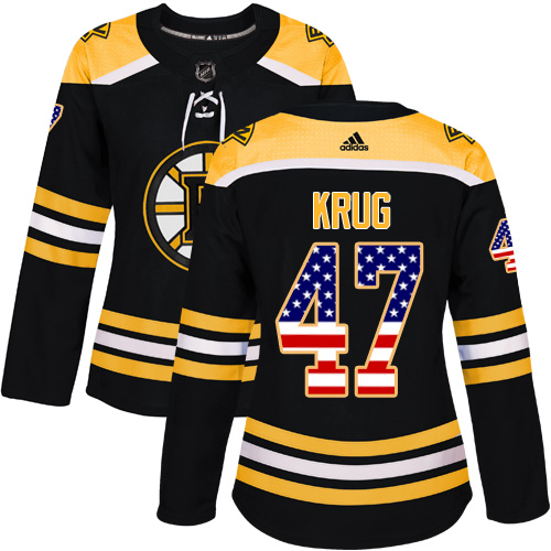 Adidas Bruins #47 Torey Krug Black Home Authentic USA Flag Women's Stitched NHL Jersey